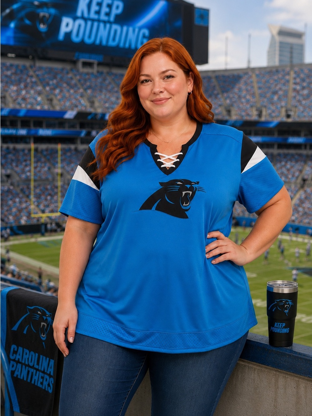Fanatics Blue Panthers Lace-Up Plus Size Jersey Top